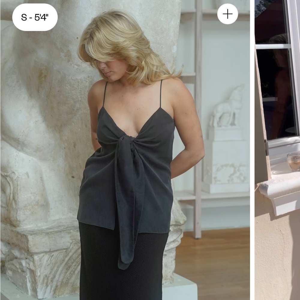 Djerf Avenue Tie Tank Top Ash Silk Like Fabric Spaghetti Strap size 3XL